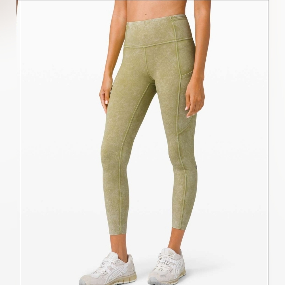 Lululemon Fast and Free High Rise Pocket Leggings Ice Dye Hazel Green Nulux 4